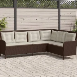 vidaXL Tuinbank met kussens L-vormig poly rattan bruin