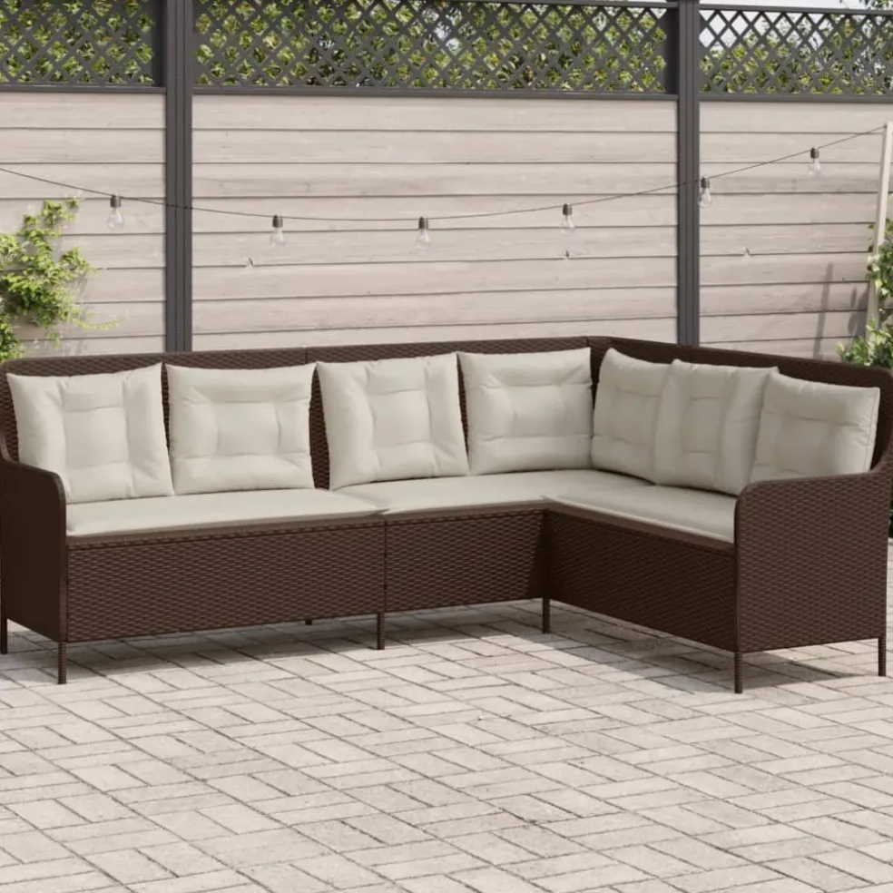 vidaXL Tuinbank met kussens L-vormig poly rattan bruin