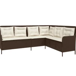 vidaXL Tuinbank met kussens L-vormig poly rattan bruin