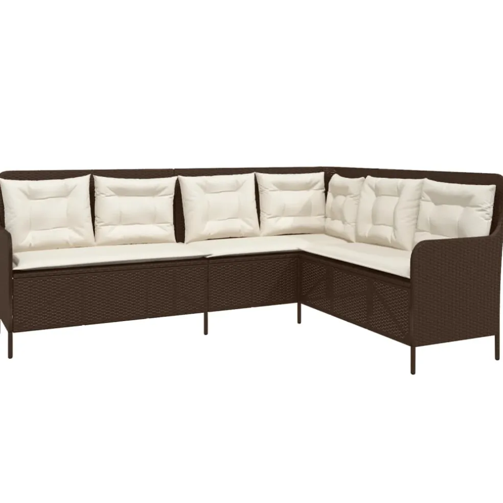 vidaXL Tuinbank met kussens L-vormig poly rattan bruin