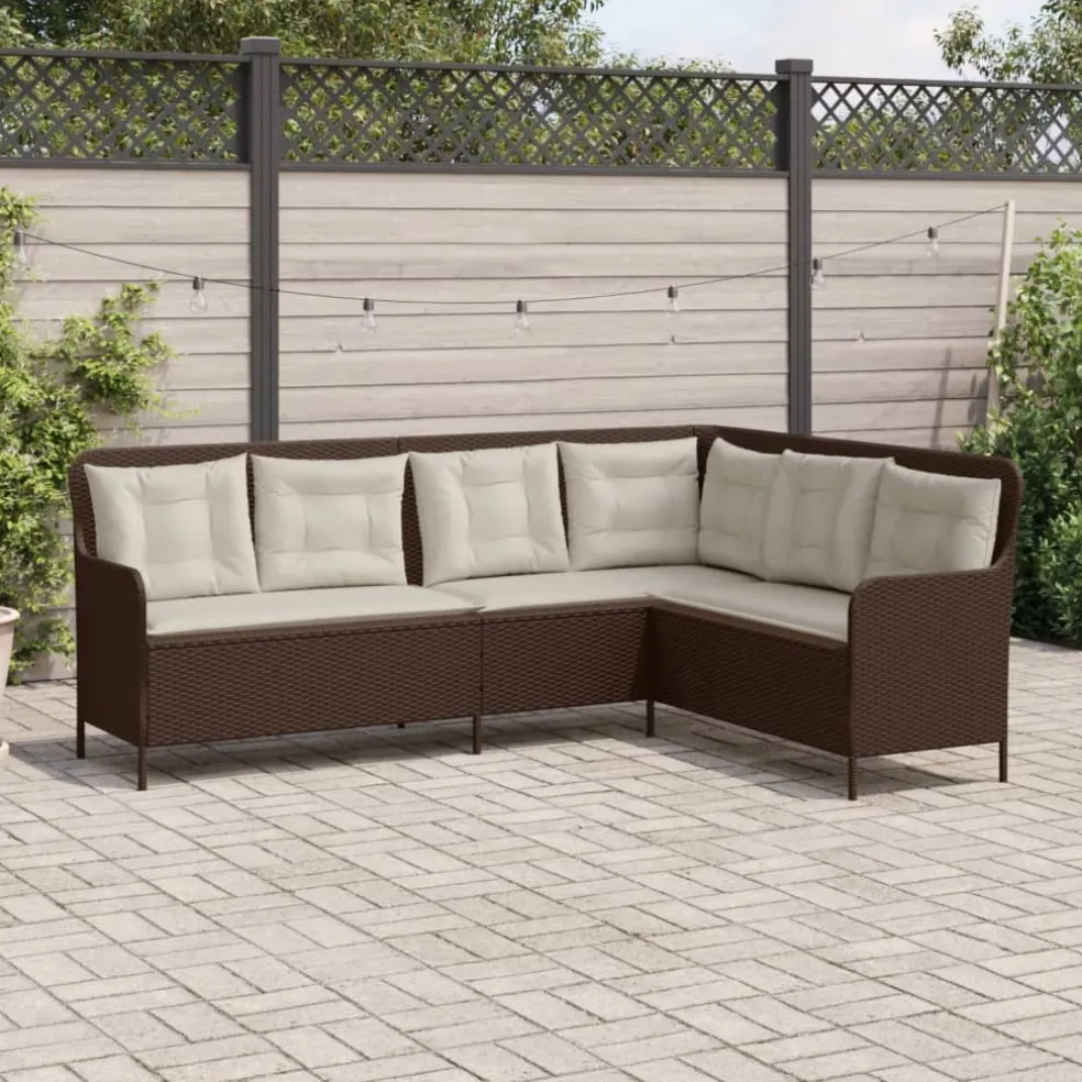 vidaXL Tuinbank met kussens L-vormig poly rattan bruin
