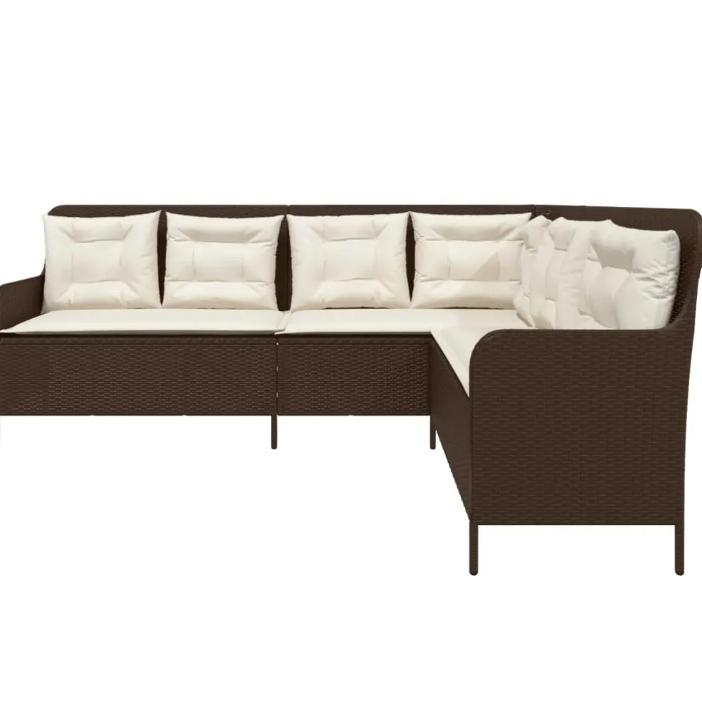 vidaXL Tuinbank met kussens L-vormig poly rattan bruin