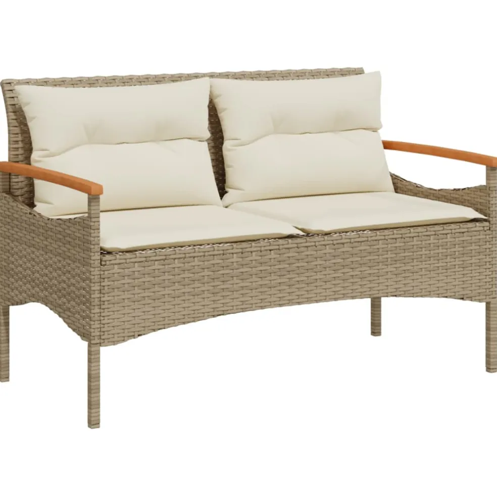 vidaXL Tuinbank met kussens 116x62,5x74 cm poly rattan beige