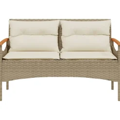 vidaXL Tuinbank met kussens 116x62,5x74 cm poly rattan beige