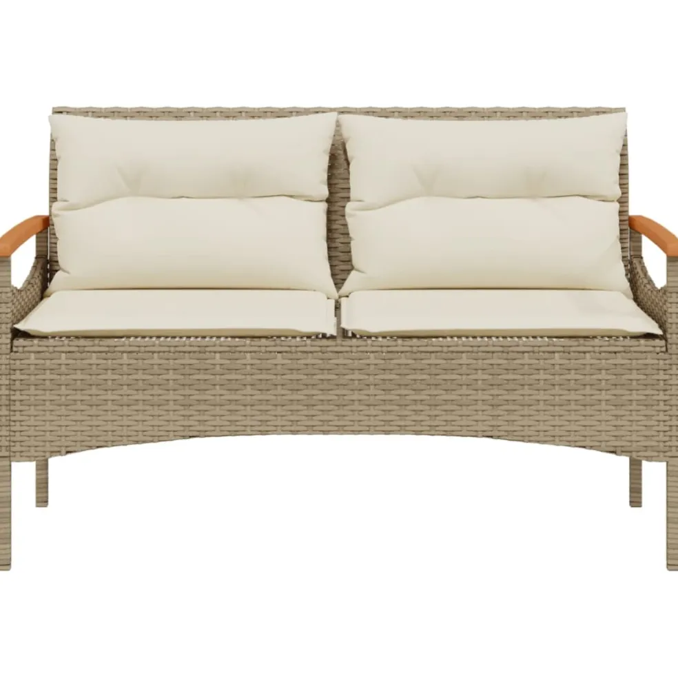 vidaXL Tuinbank met kussens 116x62,5x74 cm poly rattan beige