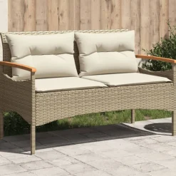 vidaXL Tuinbank met kussens 116x62,5x74 cm poly rattan beige