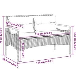 vidaXL Tuinbank met kussens 116x62,5x74 cm poly rattan beige