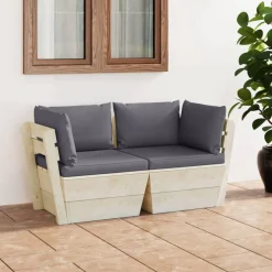 vidaXL Tuinbank 2-zits met kussens pallet vurenhout