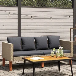 vidaXL Tuinbank 2-zits met kussens poly rattan beige