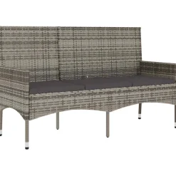 vidaXL Tuinbank 3-zits met kussens poly rattan grijs