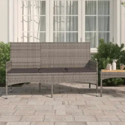 vidaXL Tuinbank 3-zits met kussens poly rattan grijs