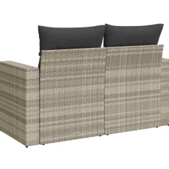 vidaXL Tuinbank 2-zits met kussens poly rattan lichtgrijs