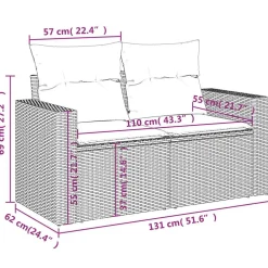 vidaXL Tuinbank 2-zits met kussens poly rattan lichtgrijs