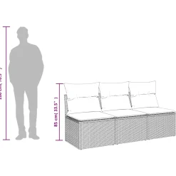vidaXL Tuinbank 3-zits met kussens poly rattan grijs