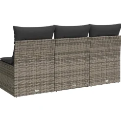 vidaXL Tuinbank 3-zits met kussens poly rattan grijs
