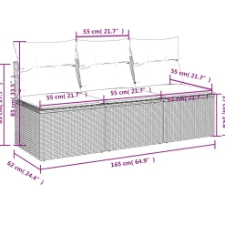 vidaXL Tuinbank 3-zits met kussens poly rattan grijs