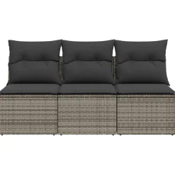 vidaXL Tuinbank 3-zits met kussens poly rattan grijs