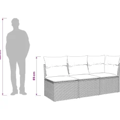 vidaXL Tuinbank 3-zits met kussens poly rattan beige