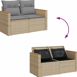 vidaXL Tuinbank 2-zits met kussens poly rattan beige