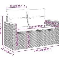 vidaXL Tuinbank 2-zits met kussens poly rattan beige