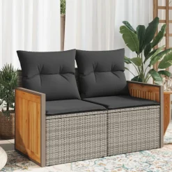 vidaXL Tuinbank 2-zits met kussens poly rattan grijs