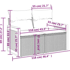 vidaXL Tuinbank 2-zits met kussens poly rattan grijs