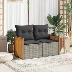 vidaXL Tuinbank 2-zits met kussens poly rattan grijs