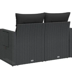 vidaXL Tuinbank 2-zits met kussens poly rattan zwart