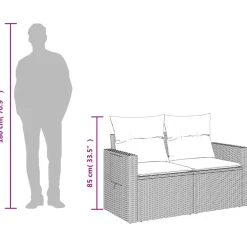 vidaXL Tuinbank 2-zits met kussens poly rattan zwart