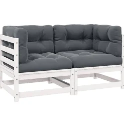 vidaXL Tuinbank 2-zits met kussens massief grenenhout wit