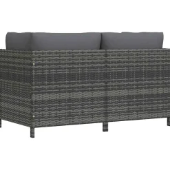vidaXL Tuinbank 2-zits met kussens poly rattan grijs