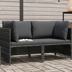 vidaXL Tuinbank 2-zits met kussens poly rattan grijs