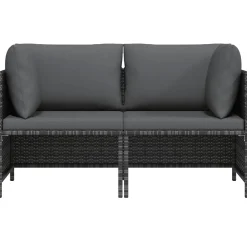 vidaXL Tuinbank 2-zits met kussens poly rattan grijs