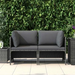 vidaXL Tuinbank 2-zits met kussens poly rattan grijs