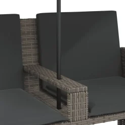 vidaXL Tuinbank 2-zits met parasol en voetenbanken poly rattan grijs