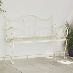 vidaXL Tuinbank 2 -zits 114 x 54 x 90 cm Staal Antiek wit