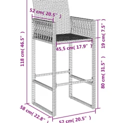 vidaXL Tuinbarkrukken 2 st poly rattan grijs