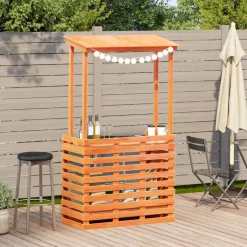 vidaXL Tuinbartafel met dak bruin 112,5x57x195,5 cm massief hout