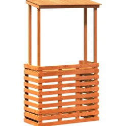 vidaXL Tuinbartafel met dak bruin 112,5x57x195,5 cm massief hout