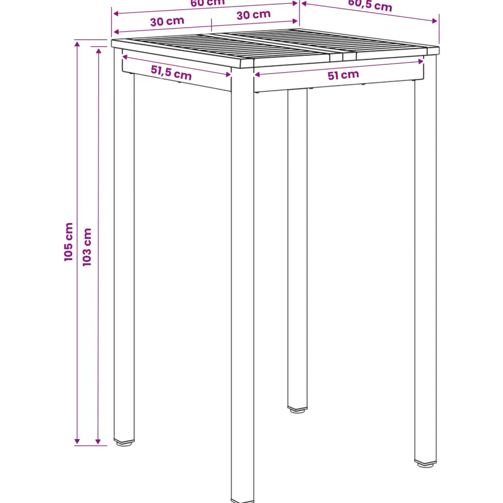 vidaXL Tuinbar Tafel Naturel en Zwart 60 x 60,5 x 105 cm