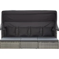 vidaXL Tuinbed met luifel poly rattan gemengd grijs
