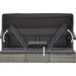 vidaXL Tuinbed met luifel poly rattan gemengd grijs