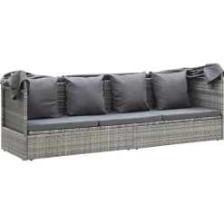 vidaXL Tuinbed met luifel poly rattan gemengd grijs