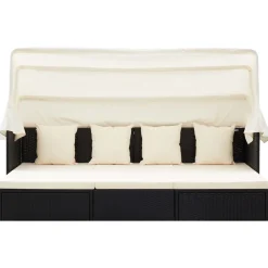 vidaXL Tuinbed met luifel poly rattan zwart
