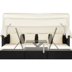vidaXL Tuinbed met luifel poly rattan zwart