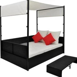 vidaXL Tuinbed met luifel 190x130 cm poly rattan zwart