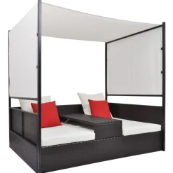 vidaXL Tuinbed met luifel 190x130 cm poly rattan bruin