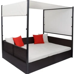vidaXL Tuinbed met luifel 190x130 cm poly rattan bruin