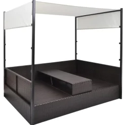 vidaXL Tuinbed met luifel 190x130 cm poly rattan bruin