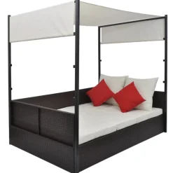 vidaXL Tuinbed met luifel 190x130 cm poly rattan bruin